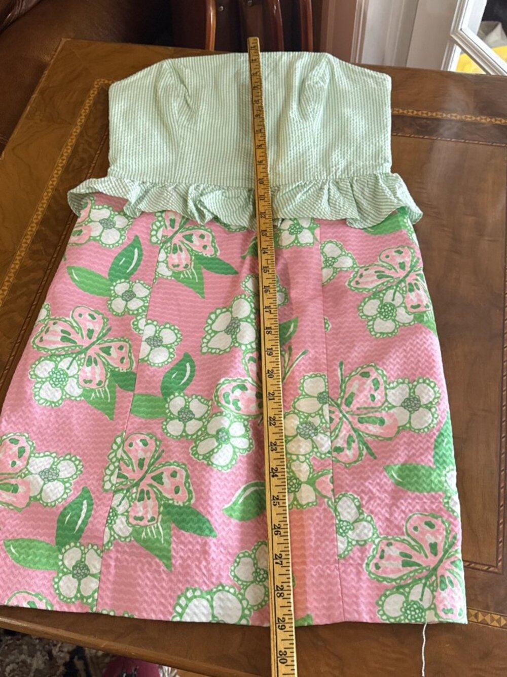 Lilly Pulitzer Striped & Floral Strapless Dress - 4 Pinks And Greens Lined Vaca - Picture 8 of 14